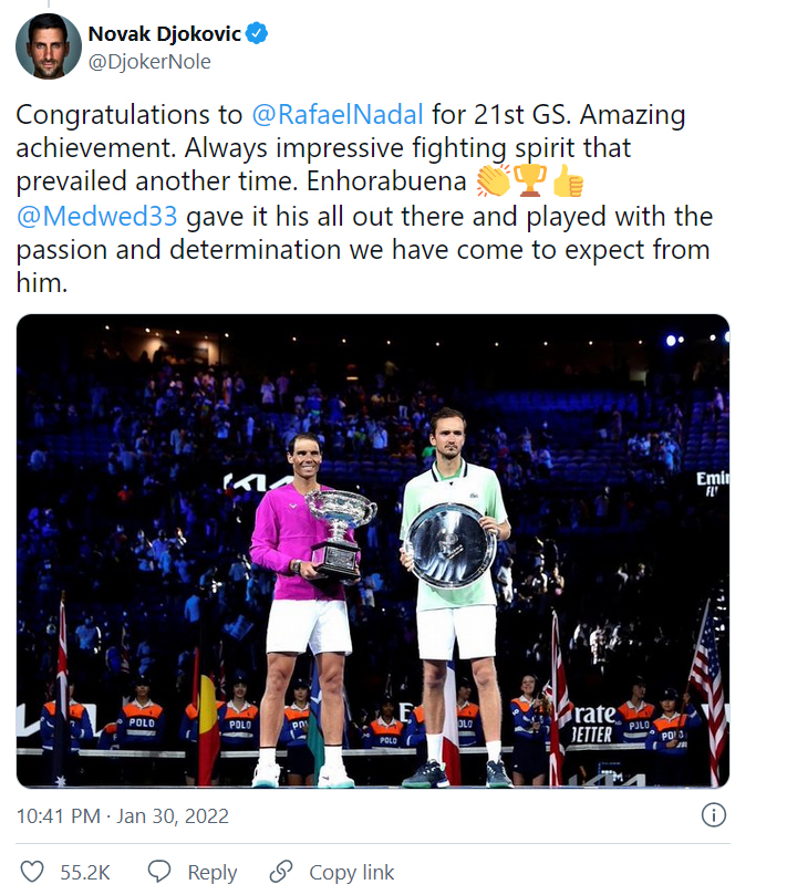 Djokovic and Federer congratulate Nadal's 'super record' - Photo 2