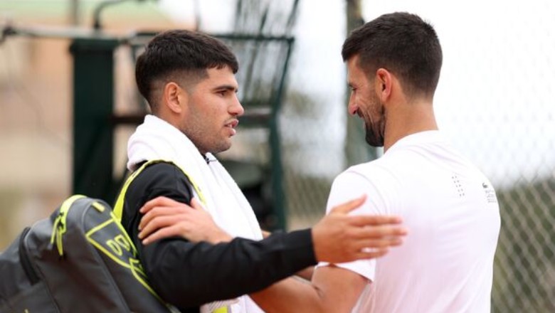 Djokovic and Alcaraz practice together before Monte Carlo Masters - Photo 1